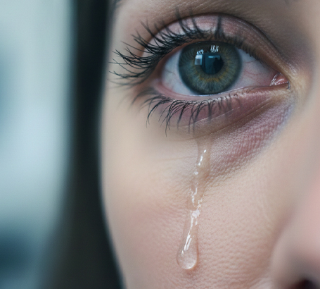 Excess tearing due to poor tear drainage.
